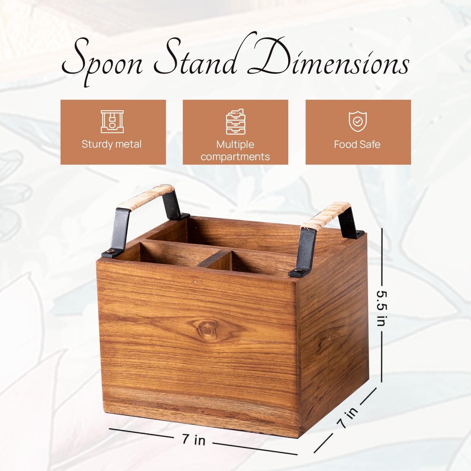 nestroots Spoon Stand with for Dining Table | Wooden cutlery holder multipurpose Diwali or Deepawali Gifts Iron Handles Black wi